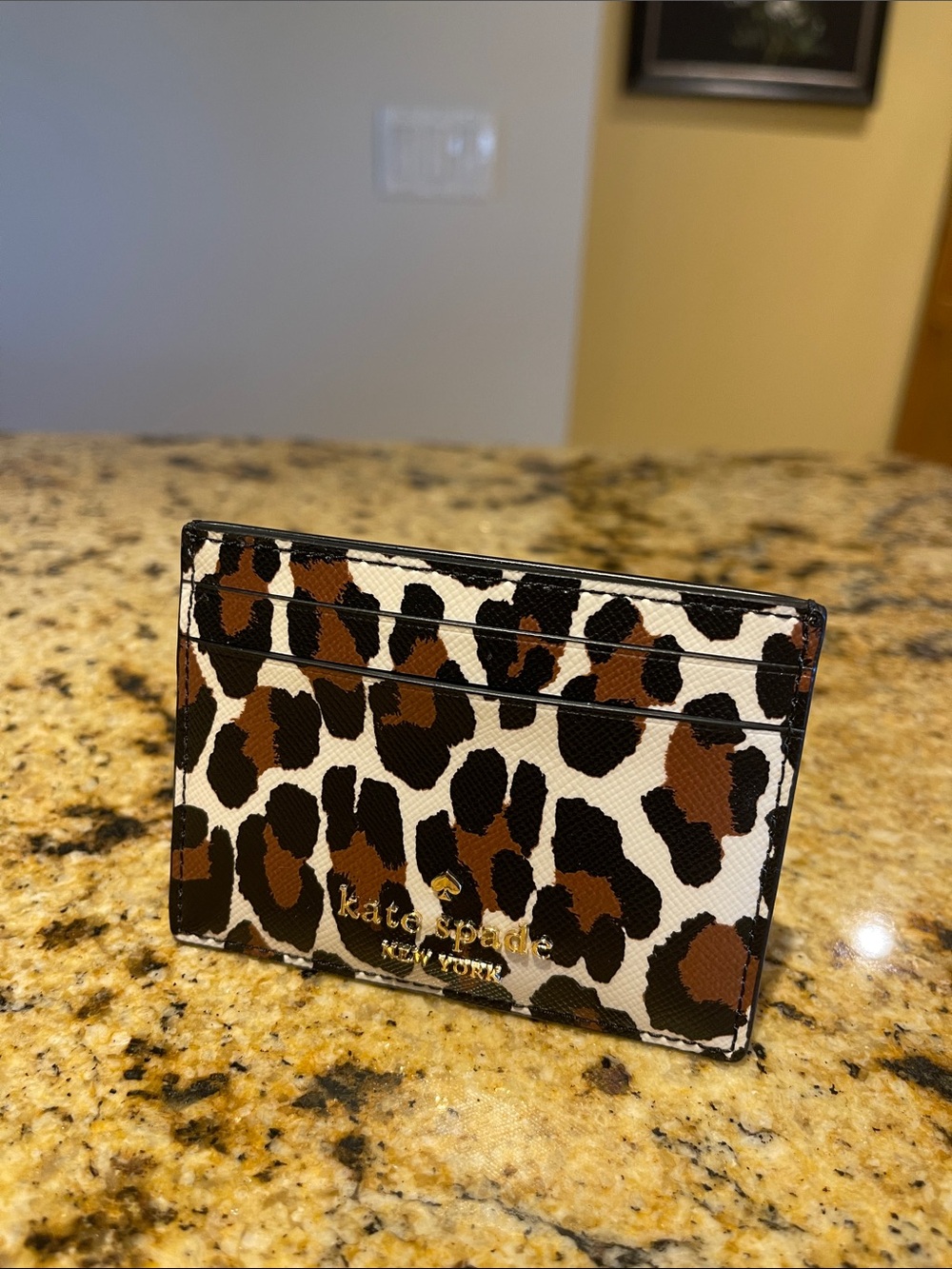 kate spade Leopard Print Card Case in Cream, Brown & Black
